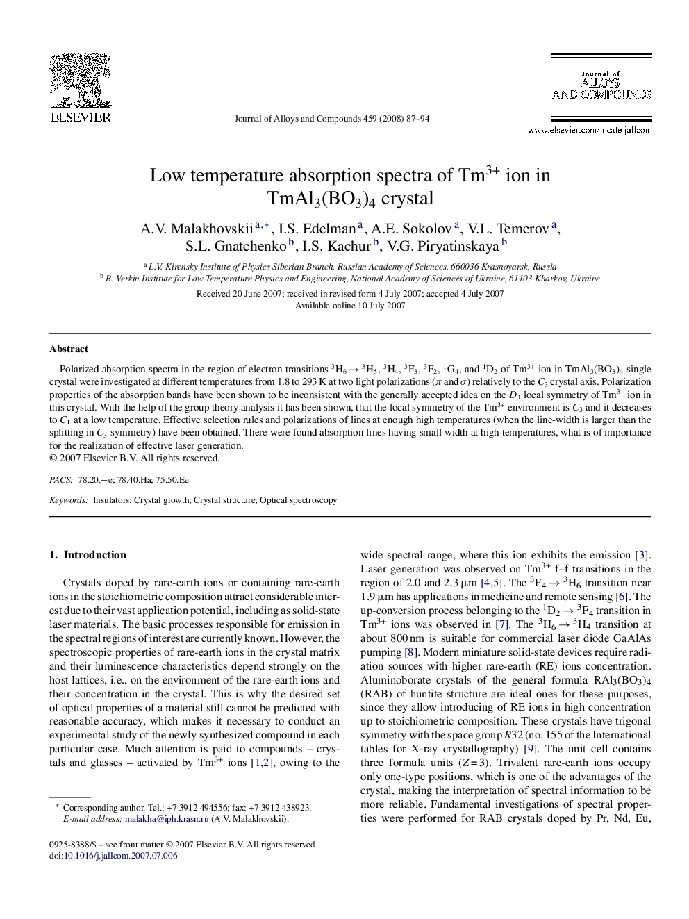 Low temperature absorption spectra of Tm3+ ion in TmAl3(BO3)4 crystal