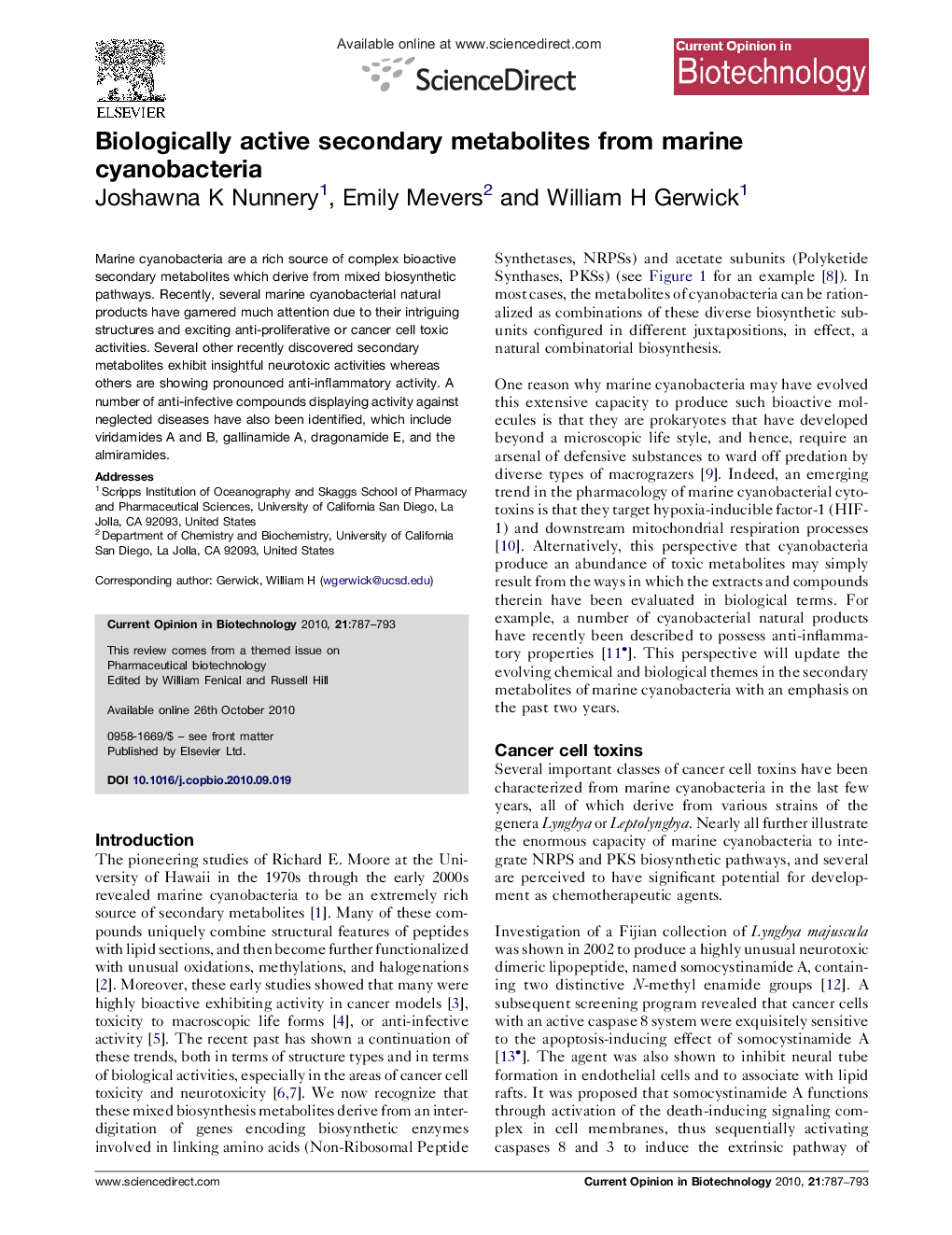 Biologically active secondary metabolites from marine cyanobacteria