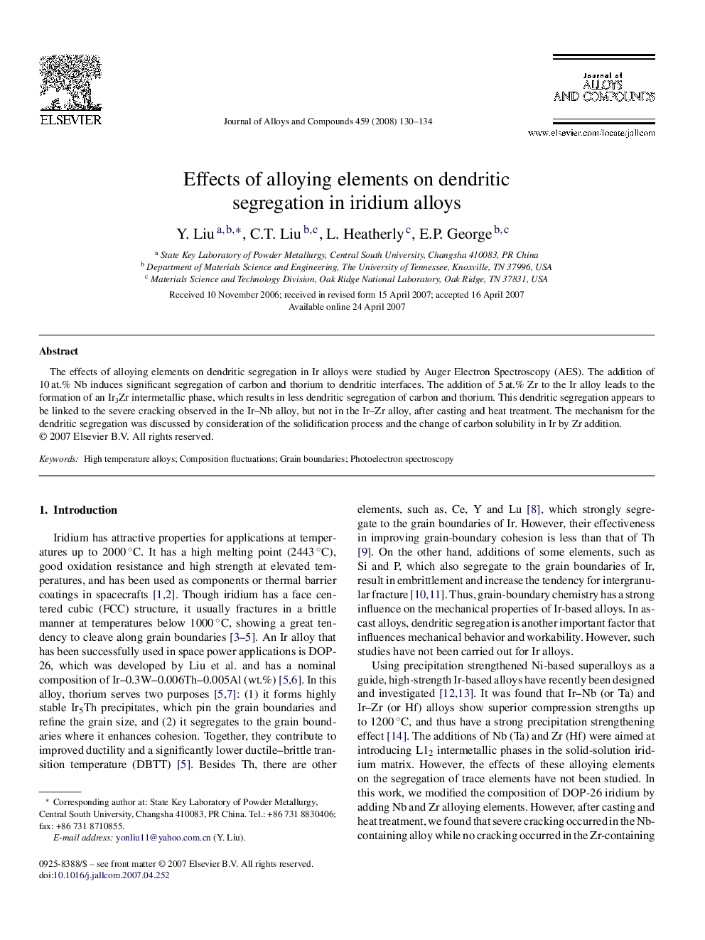 Effects of alloying elements on dendritic segregation in iridium alloys