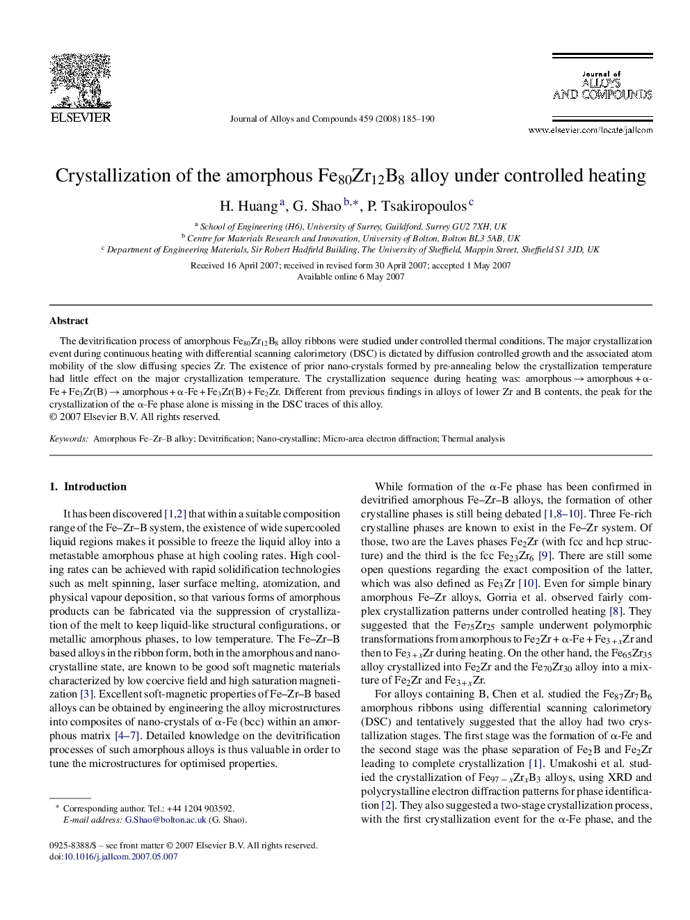 Crystallization of the amorphous Fe80Zr12B8 alloy under controlled heating