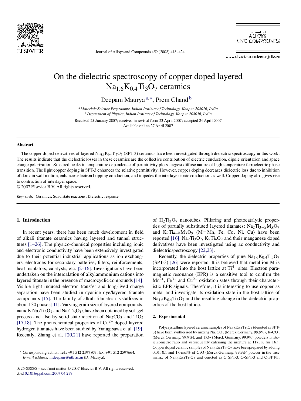 On the dielectric spectroscopy of copper doped layered Na1.6K0.4Ti3O7 ceramics