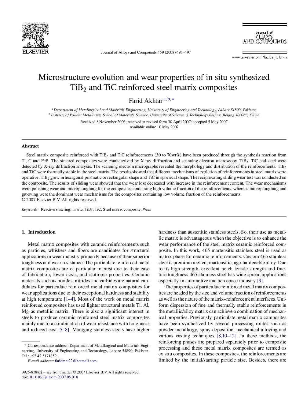 Microstructure evolution and wear properties of in situ synthesized TiB2 and TiC reinforced steel matrix composites