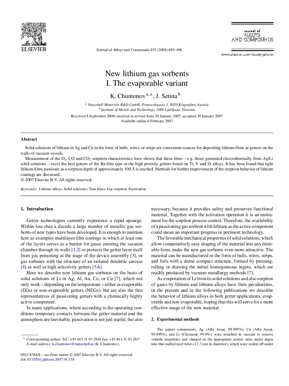 New lithium gas sorbents