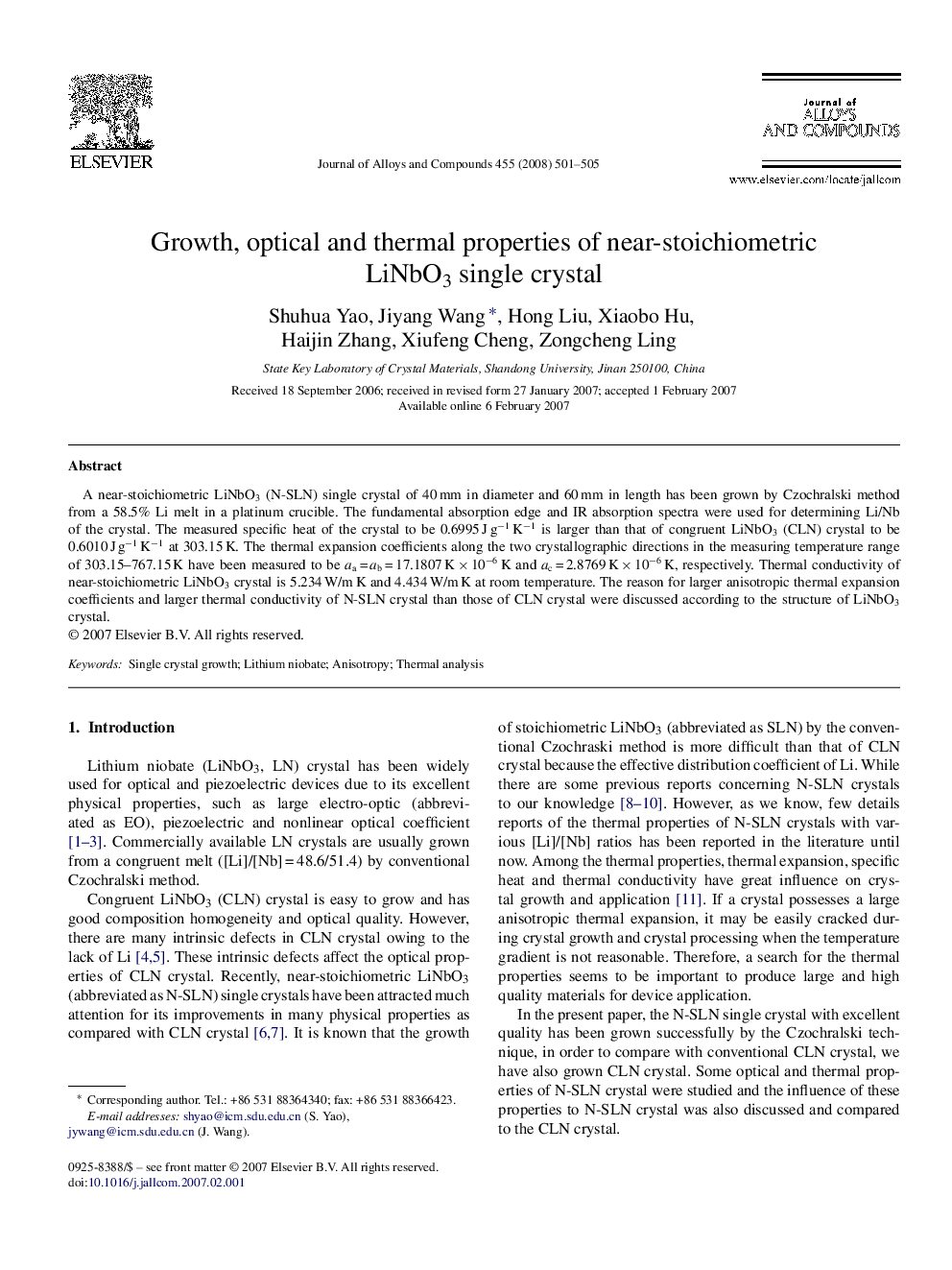 Growth, optical and thermal properties of near-stoichiometric LiNbO3 single crystal