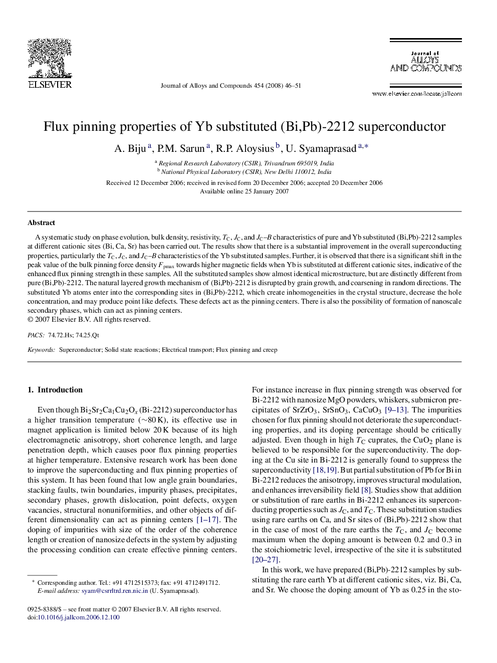 Flux pinning properties of Yb substituted (Bi,Pb)-2212 superconductor