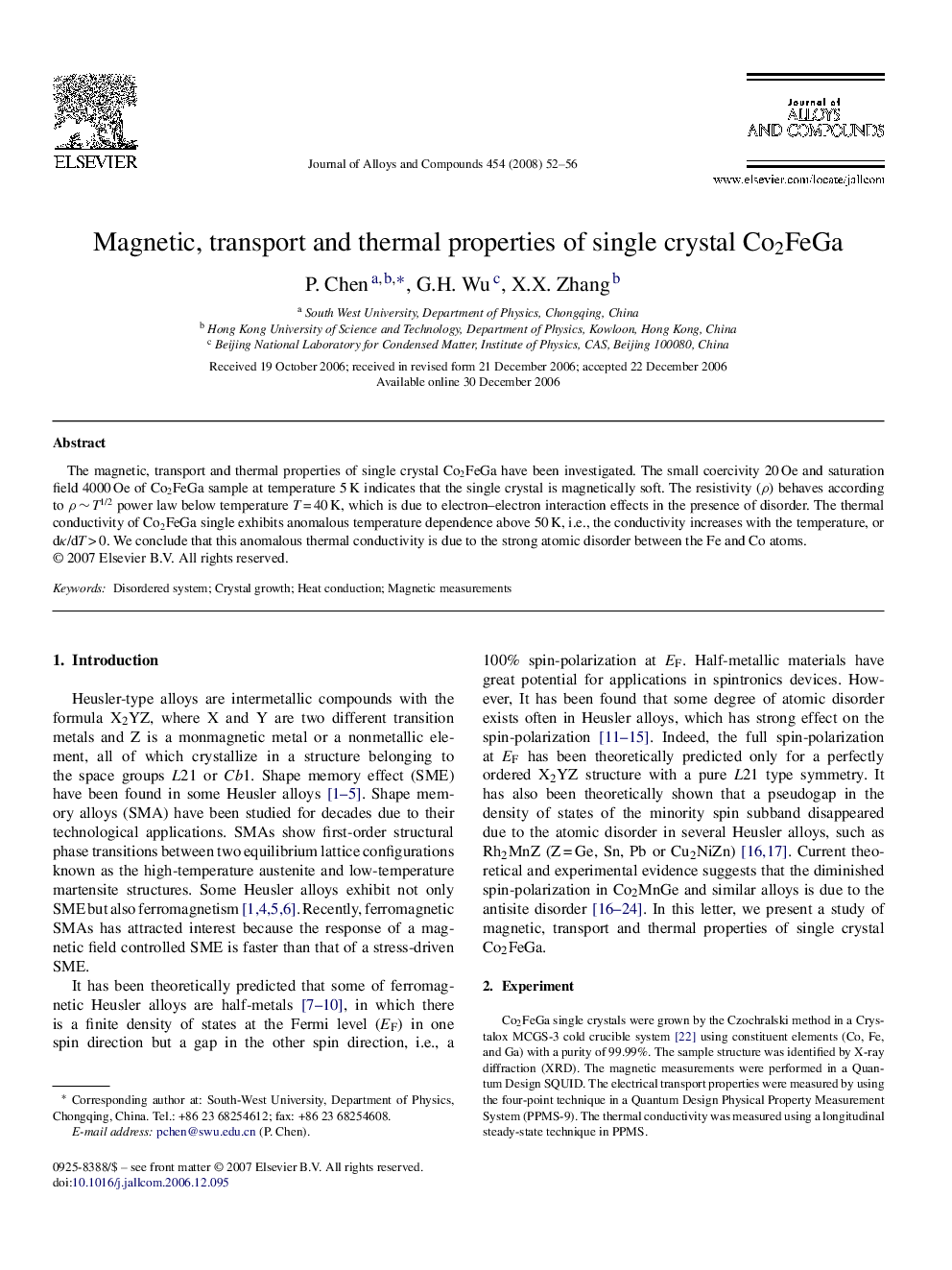 Magnetic, transport and thermal properties of single crystal Co2FeGa