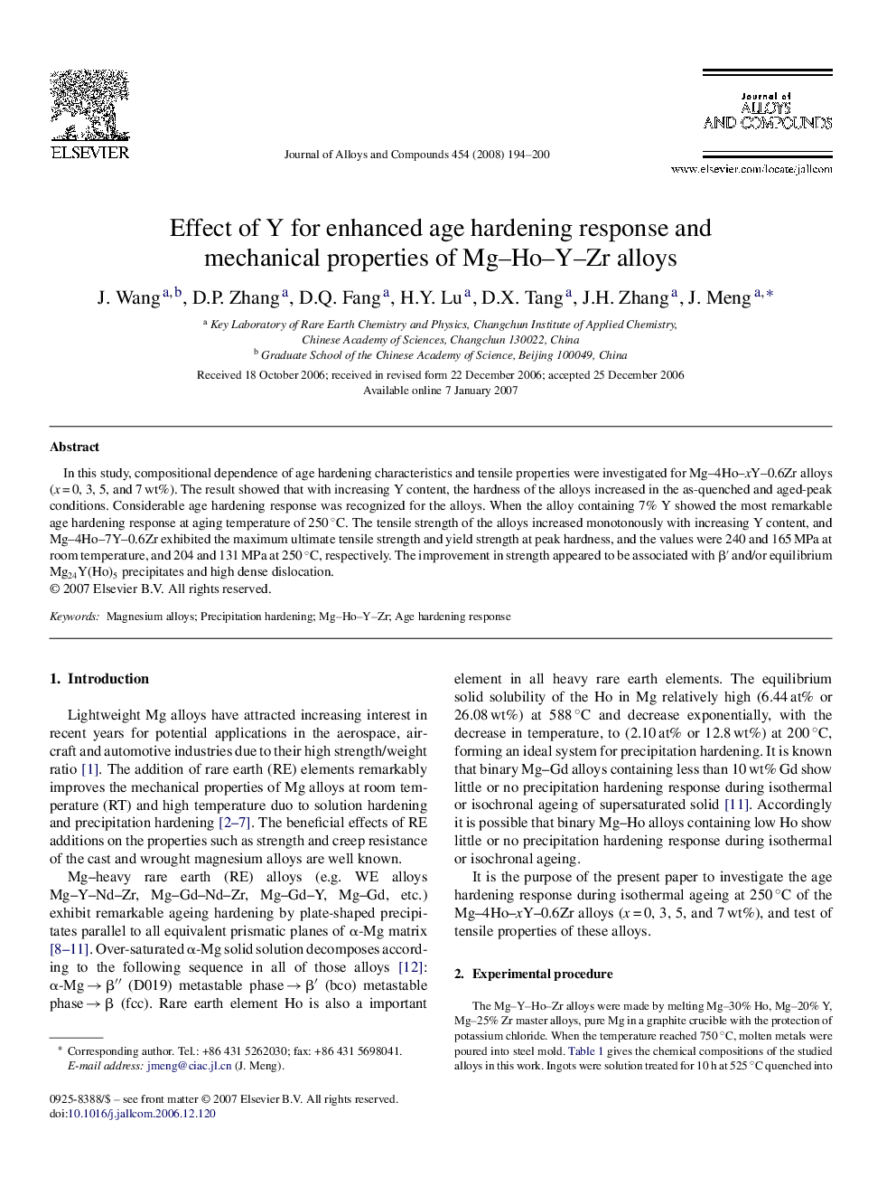 Effect of Y for enhanced age hardening response and mechanical properties of Mg–Ho–Y–Zr alloys