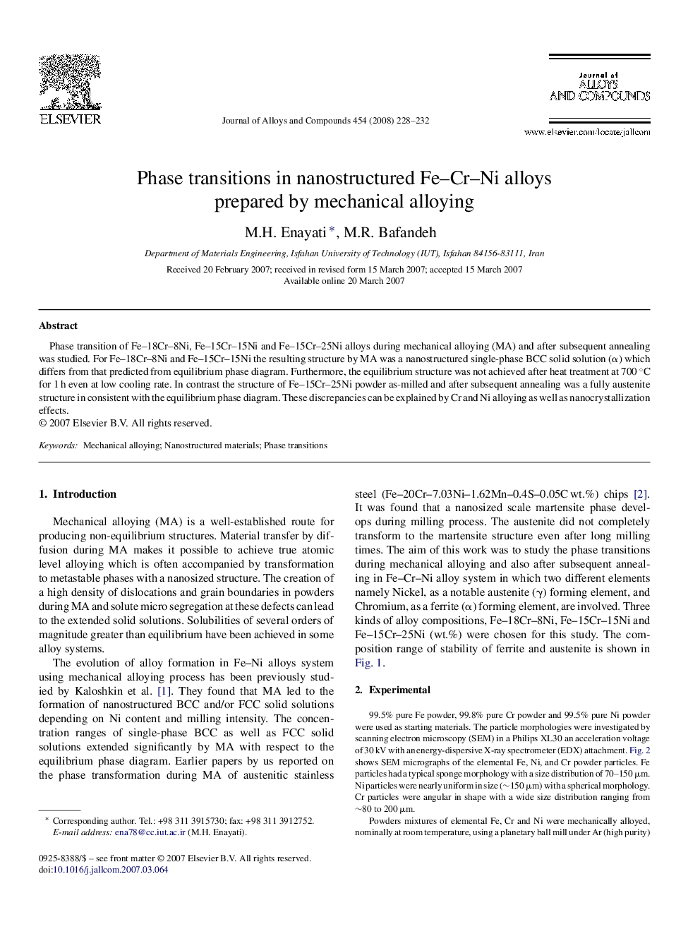 Phase transitions in nanostructured Fe–Cr–Ni alloys prepared by mechanical alloying