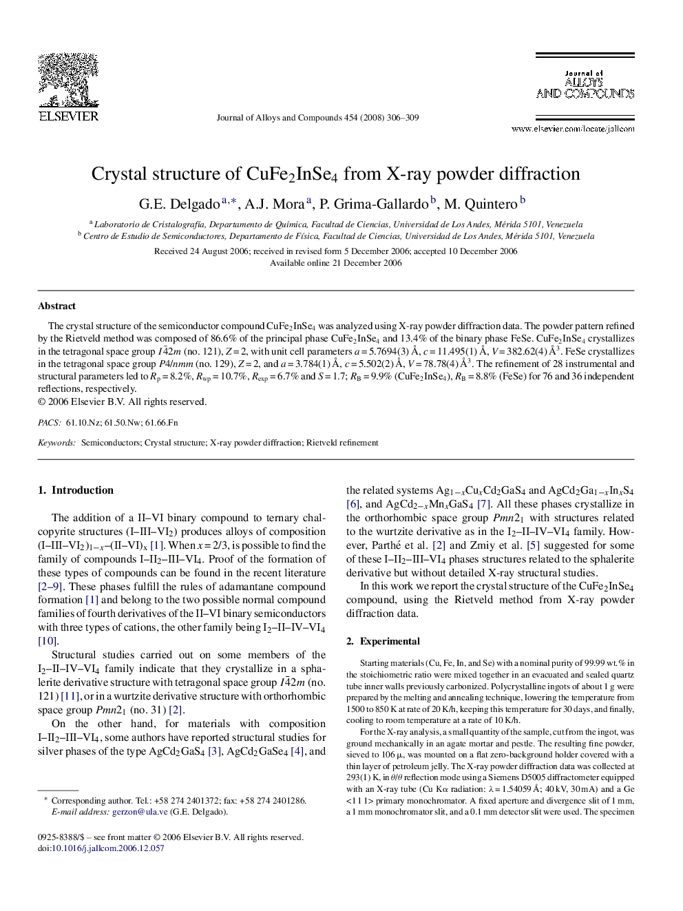 Crystal structure of CuFe2InSe4 from X-ray powder diffraction