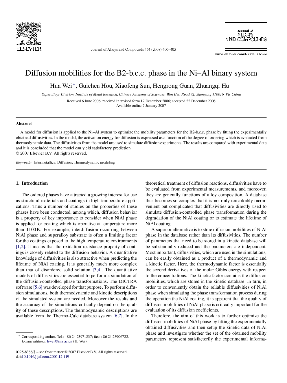 Diffusion mobilities for the B2-b.c.c. phase in the Ni–Al binary system