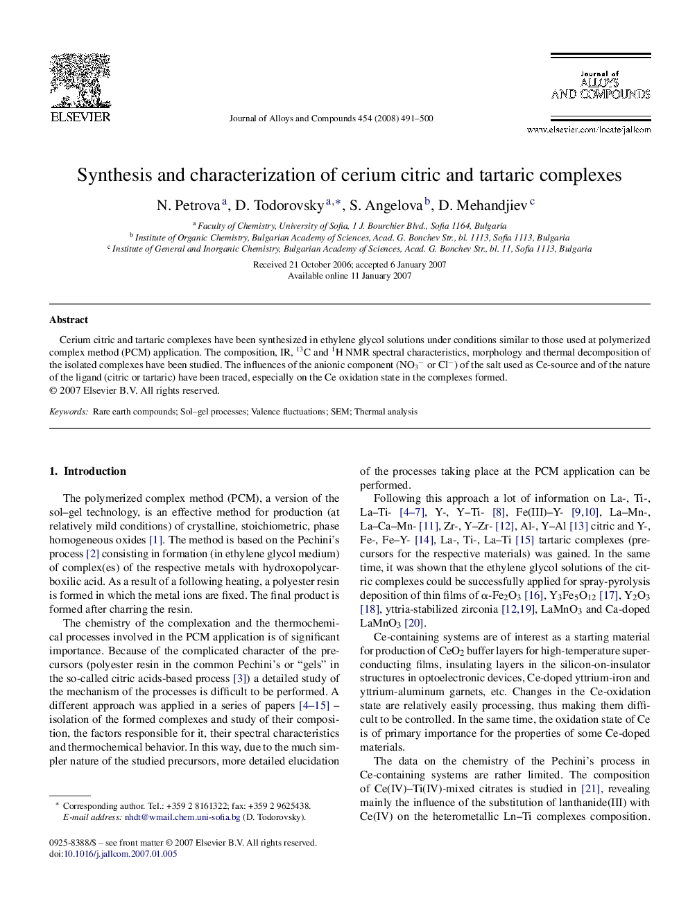 Synthesis and characterization of cerium citric and tartaric complexes