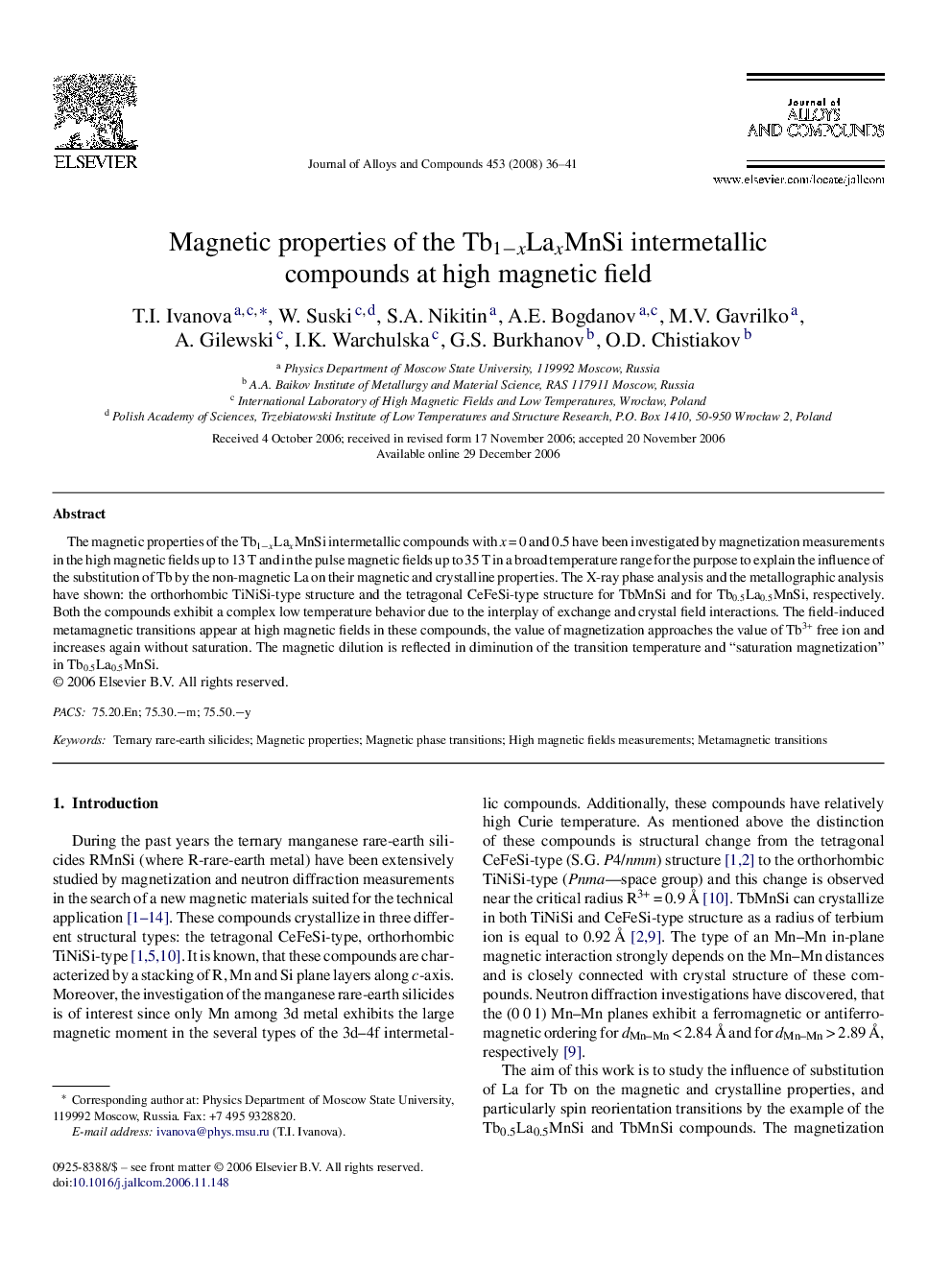 Magnetic properties of the Tb1−xLaxMnSi intermetallic compounds at high magnetic field