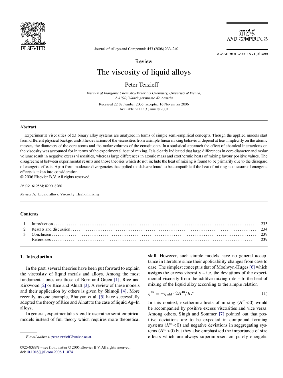 The viscosity of liquid alloys