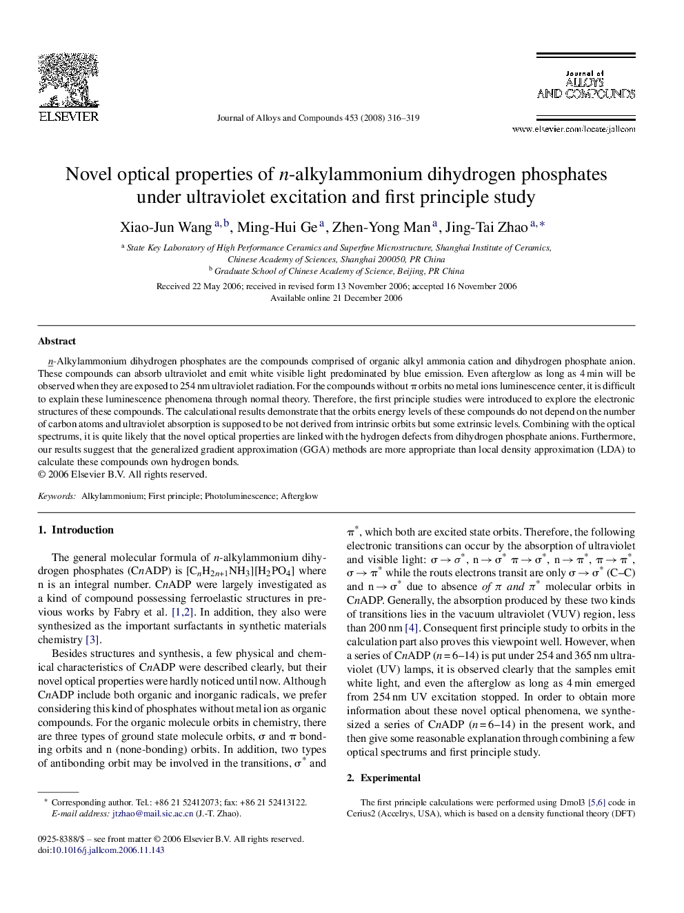 Novel optical properties of n-alkylammonium dihydrogen phosphates under ultraviolet excitation and first principle study