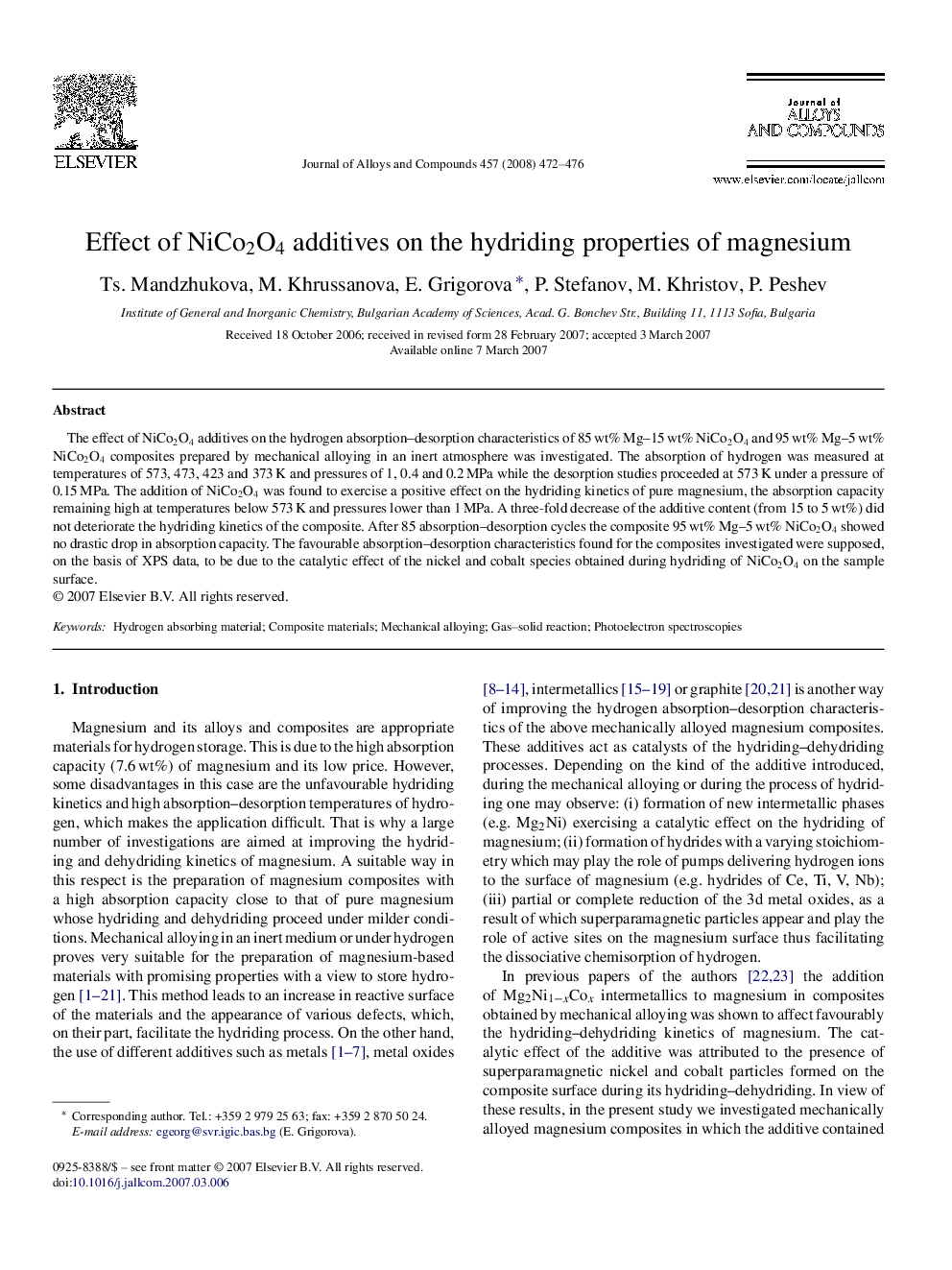 Effect of NiCo2O4 additives on the hydriding properties of magnesium