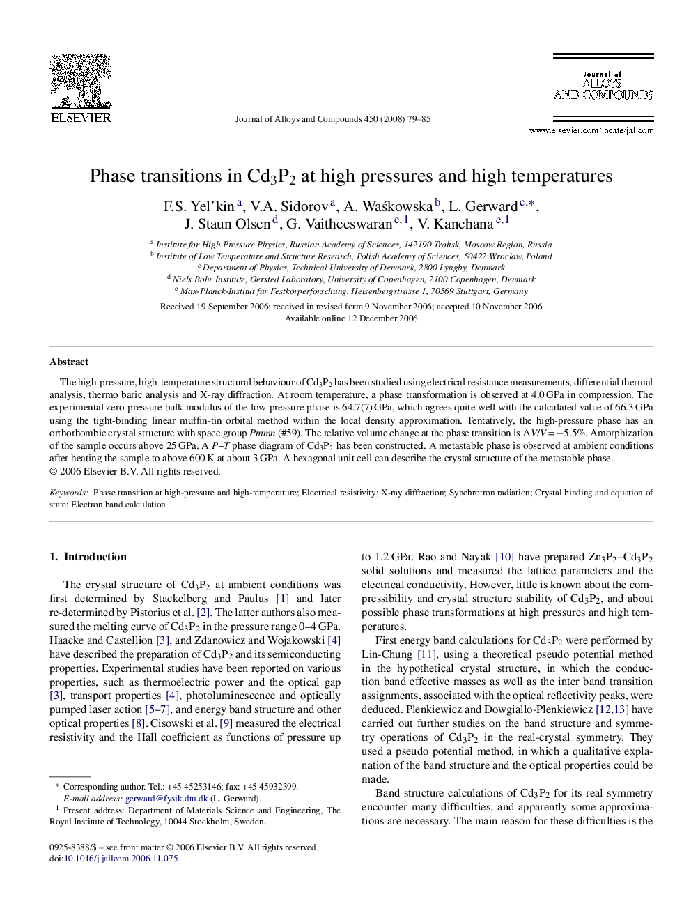 Phase transitions in Cd3P2 at high pressures and high temperatures