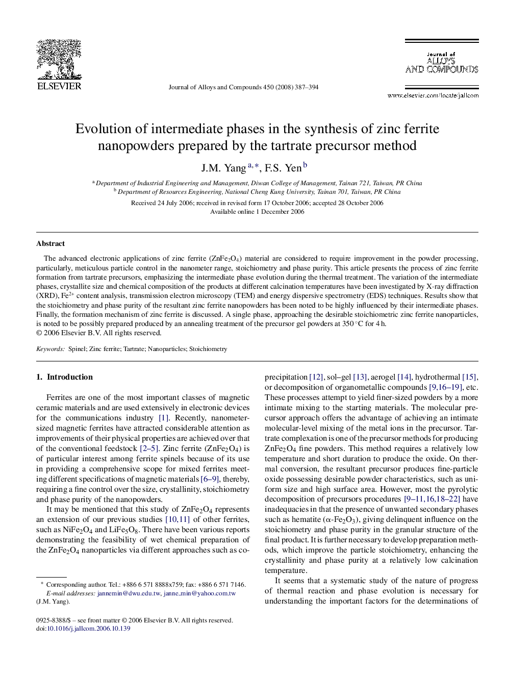 Evolution of intermediate phases in the synthesis of zinc ferrite nanopowders prepared by the tartrate precursor method