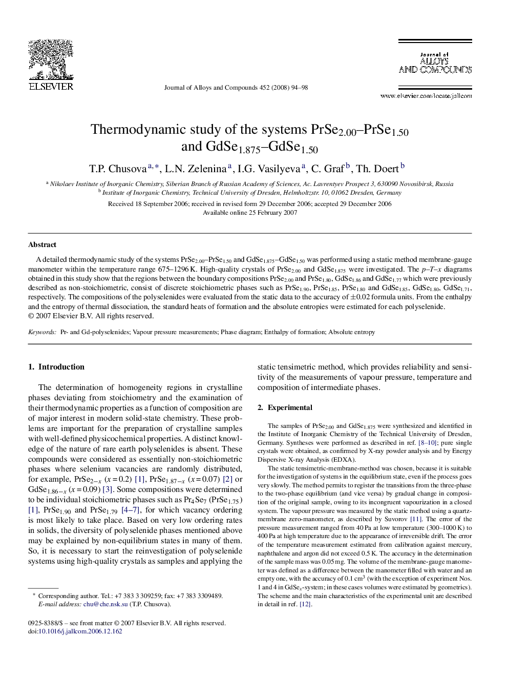 Thermodynamic study of the systems PrSe2.00–PrSe1.50 and GdSe1.875–GdSe1.50