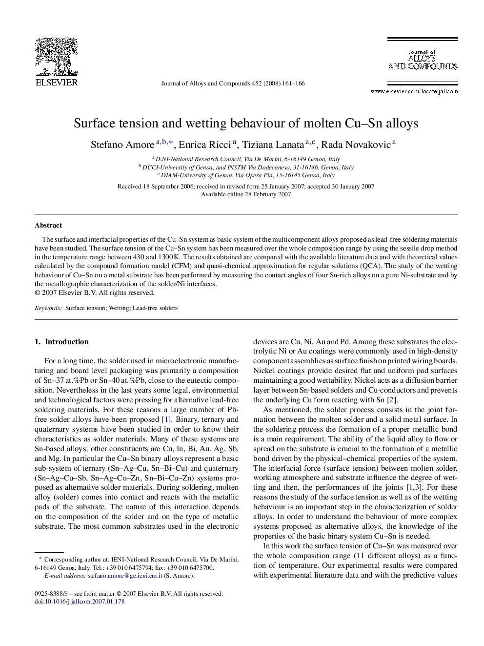 Surface tension and wetting behaviour of molten Cu–Sn alloys