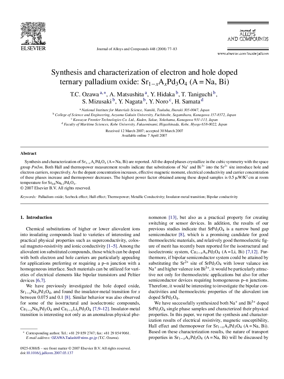 Synthesis and characterization of electron and hole doped ternary palladium oxide: Sr1−xAxPd3O4 (A = Na, Bi)