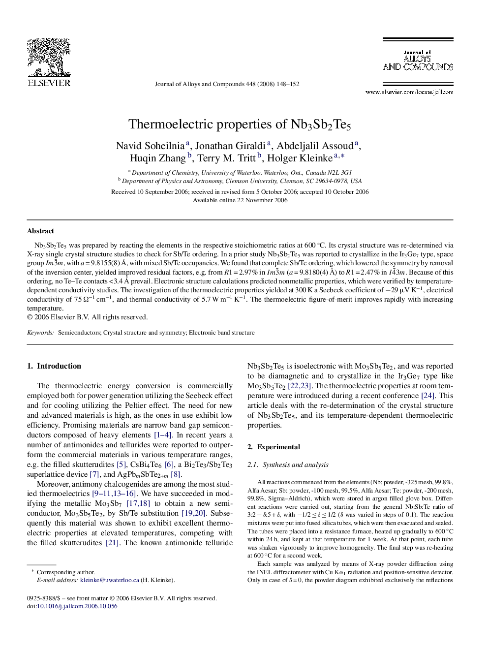 Thermoelectric properties of Nb3Sb2Te5