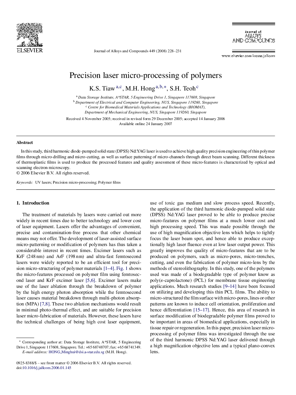 Precision laser micro-processing of polymers