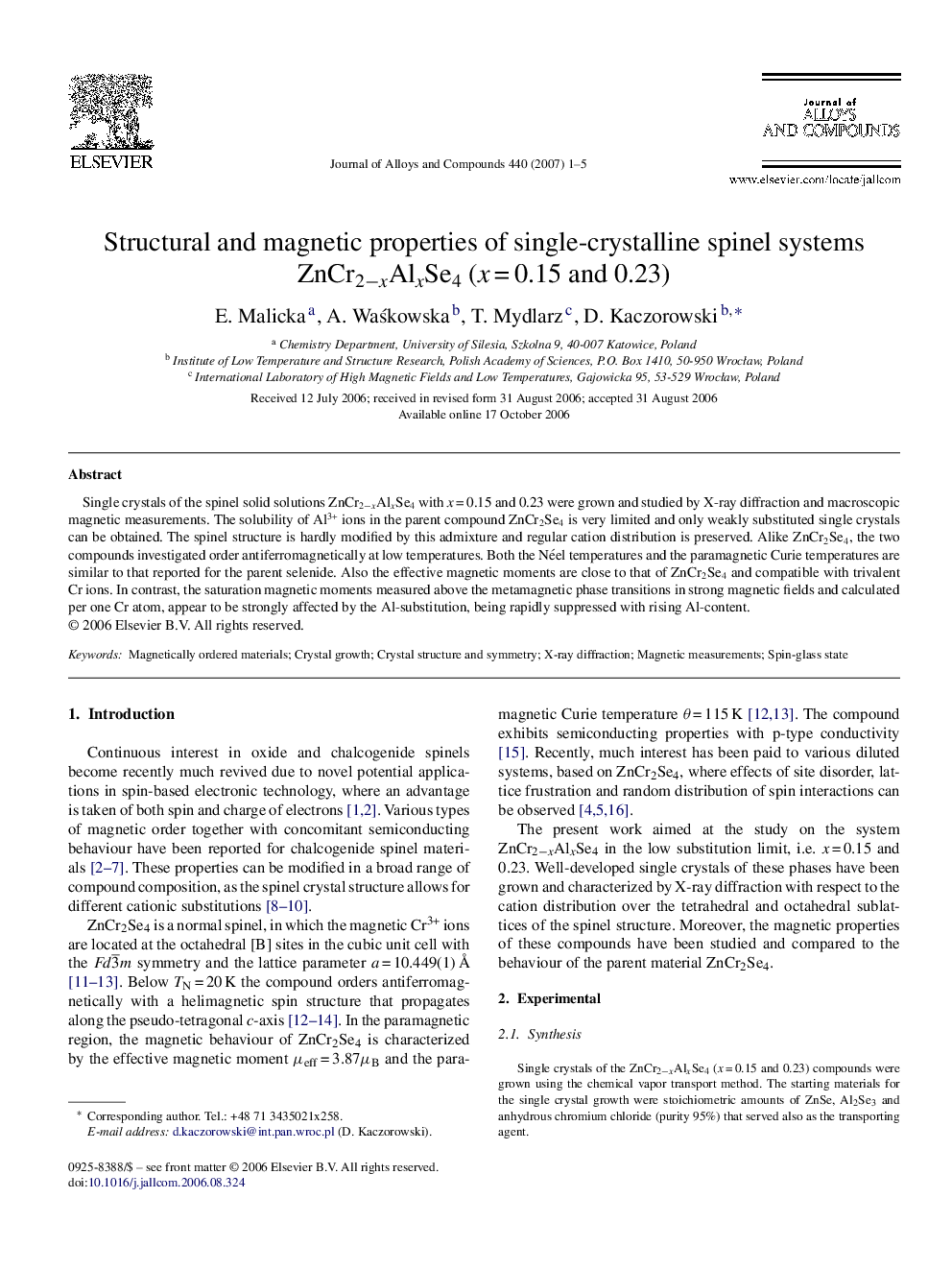 Structural and magnetic properties of single-crystalline spinel systems ZnCr2âxAlxSe4 (xÂ =Â 0.15 and 0.23)