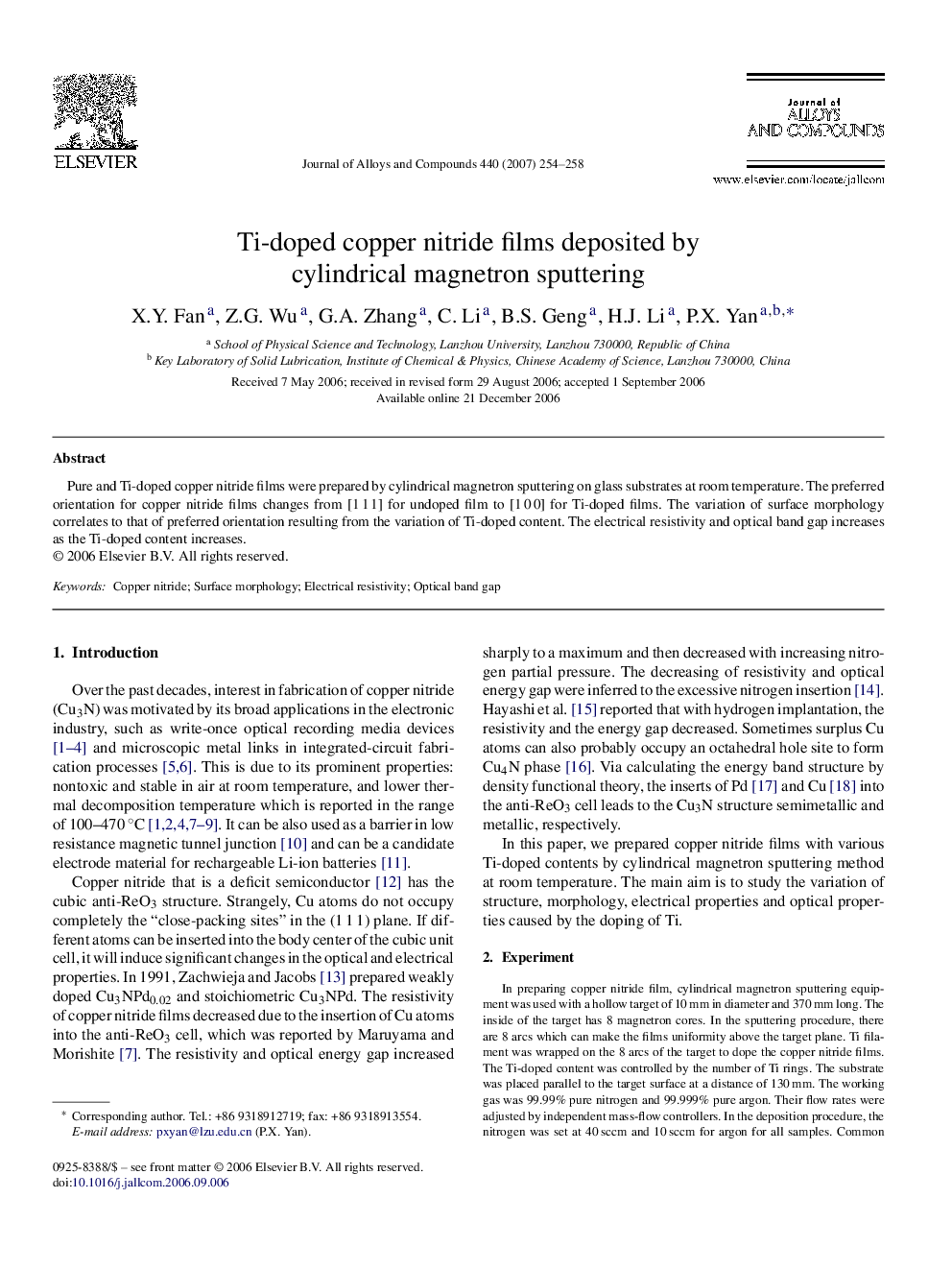Ti-doped copper nitride films deposited by cylindrical magnetron sputtering