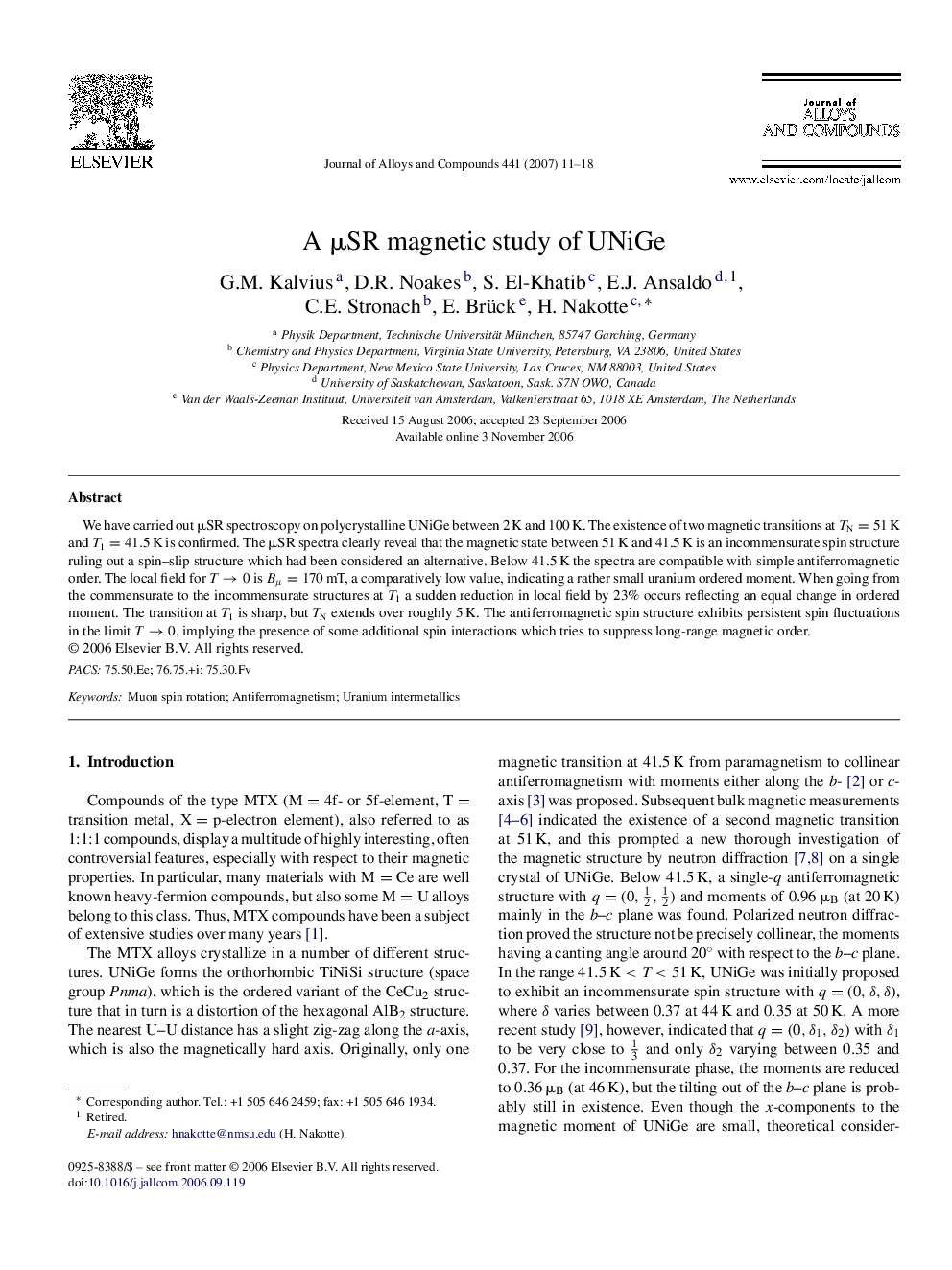 A Î¼ SR magnetic study of UNiGe