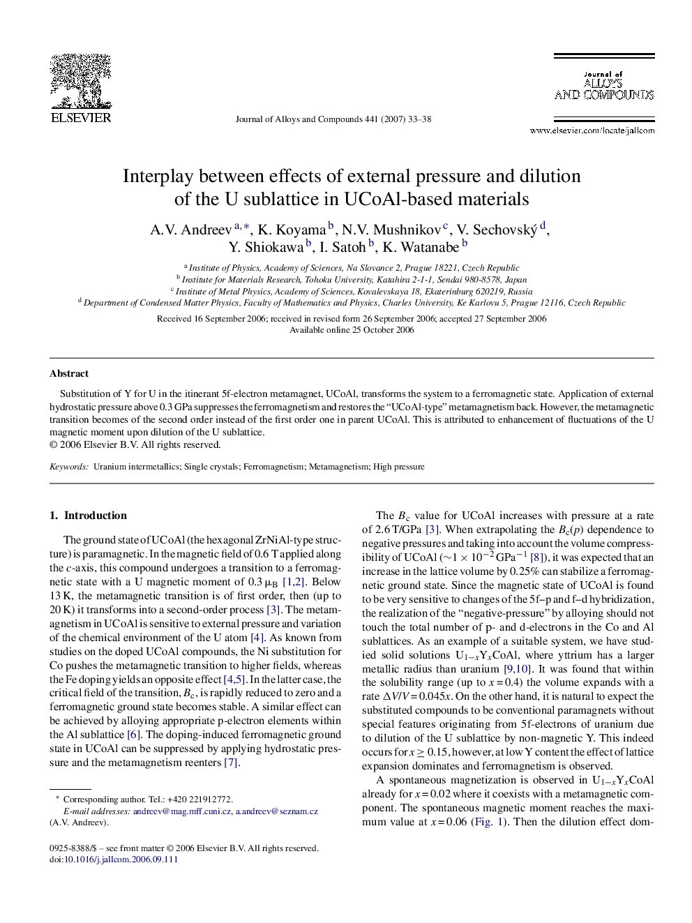 Interplay between effects of external pressure and dilution of the U sublattice in UCoAl-based materials