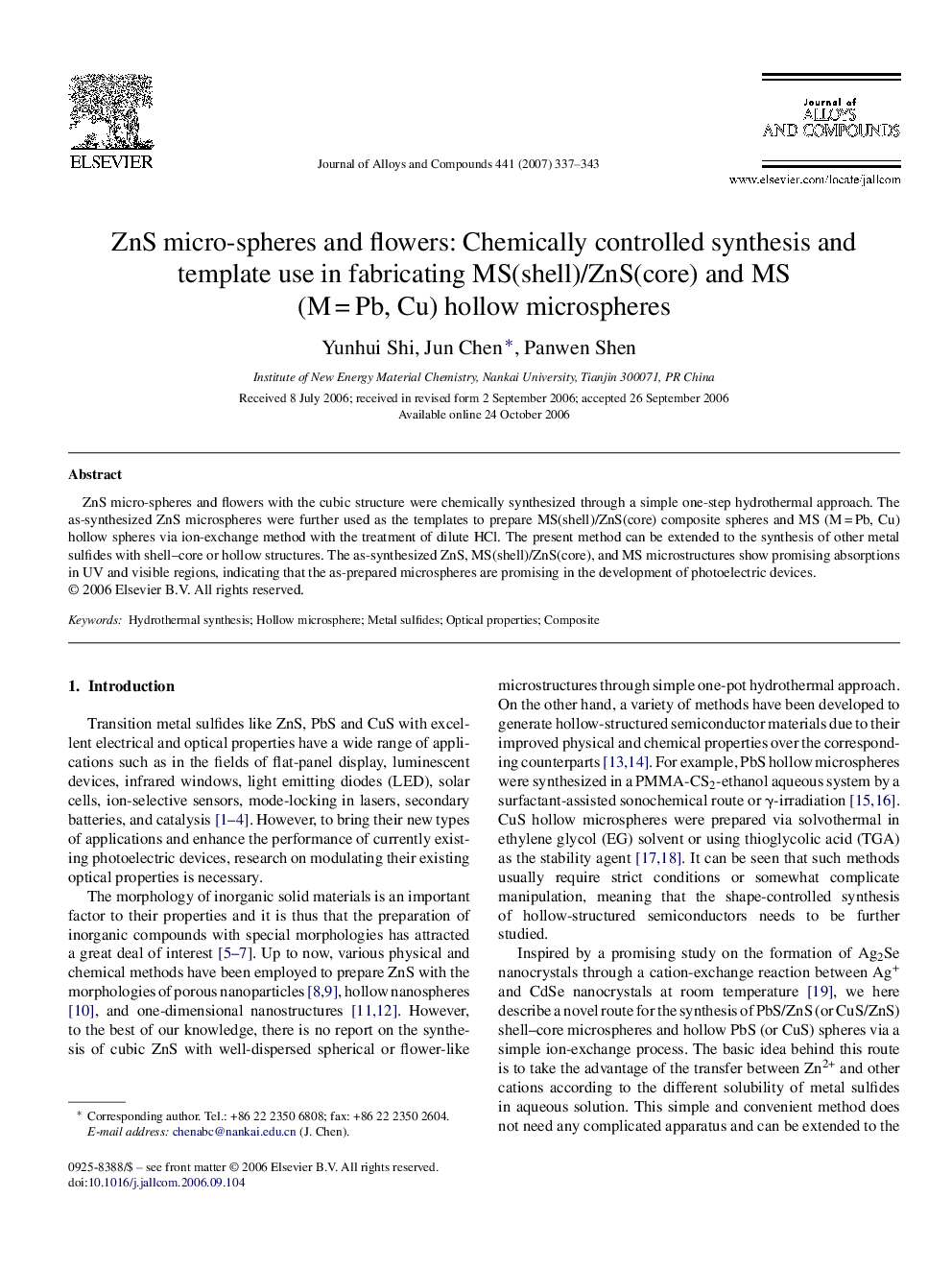 ZnS micro-spheres and flowers: Chemically controlled synthesis and template use in fabricating MS(shell)/ZnS(core) and MS (MÂ =Â Pb, Cu) hollow microspheres