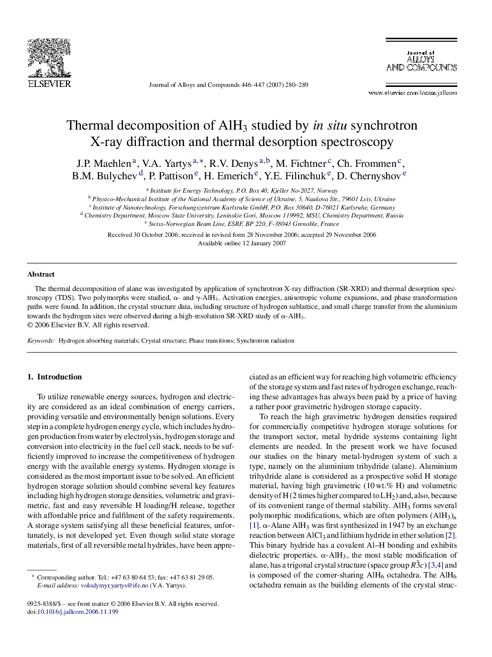 Thermal decomposition of AlH3 studied by in situ synchrotron X-ray diffraction and thermal desorption spectroscopy