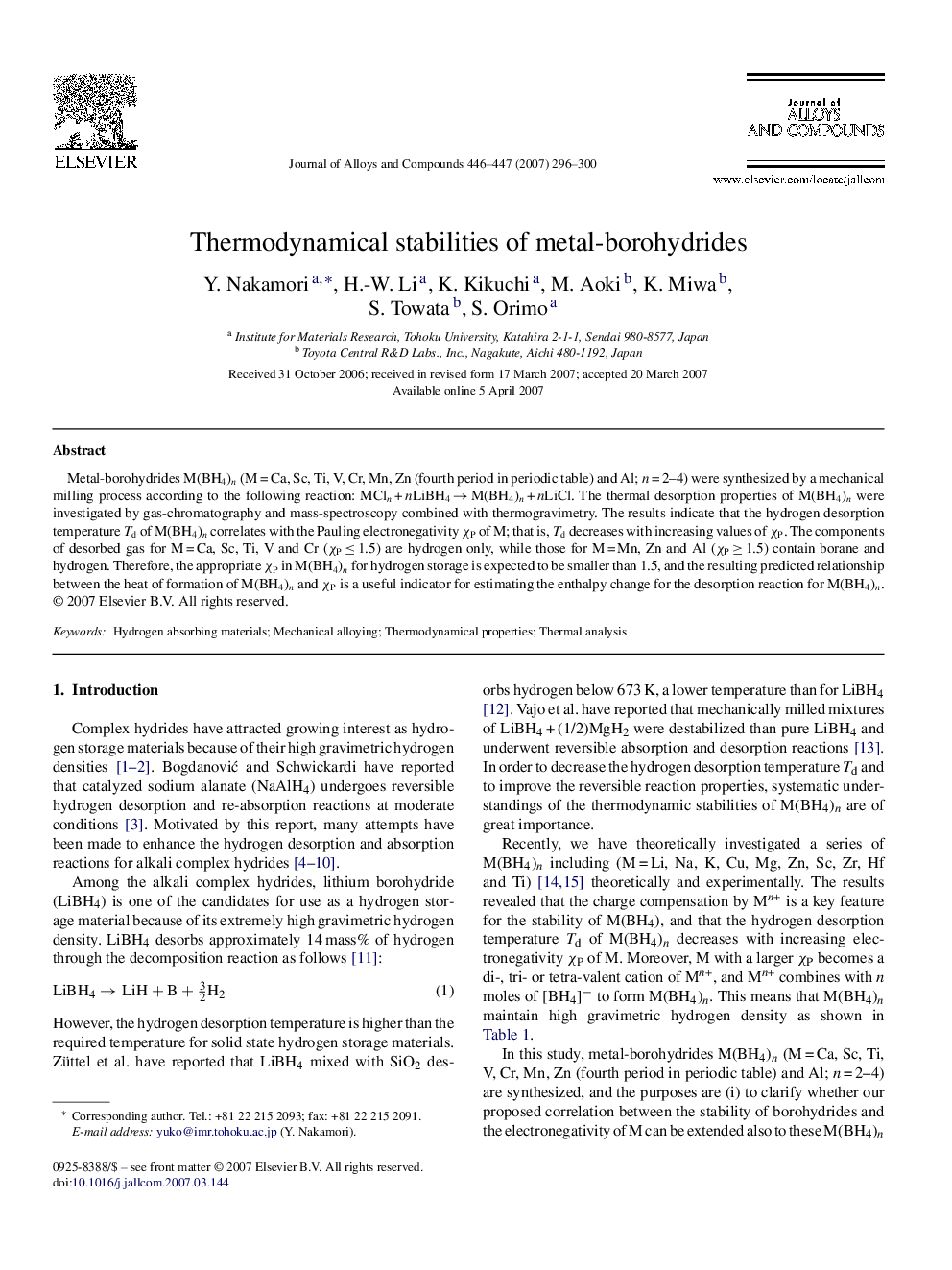 Thermodynamical stabilities of metal-borohydrides