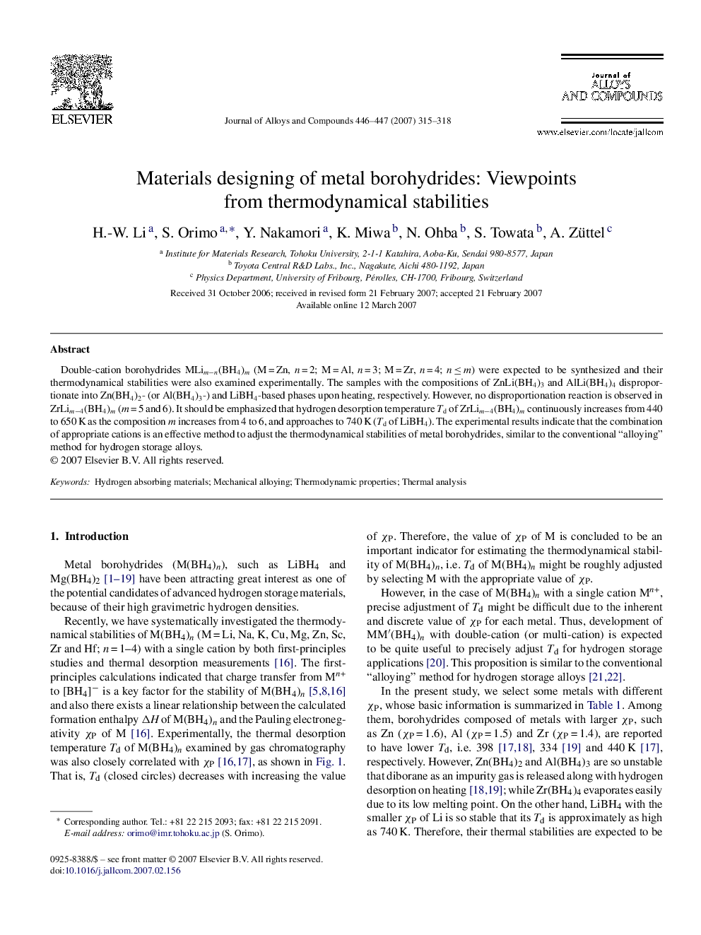 Materials designing of metal borohydrides: Viewpoints from thermodynamical stabilities