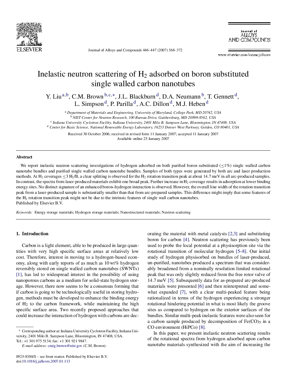 Inelastic neutron scattering of H2 adsorbed on boron substituted single walled carbon nanotubes