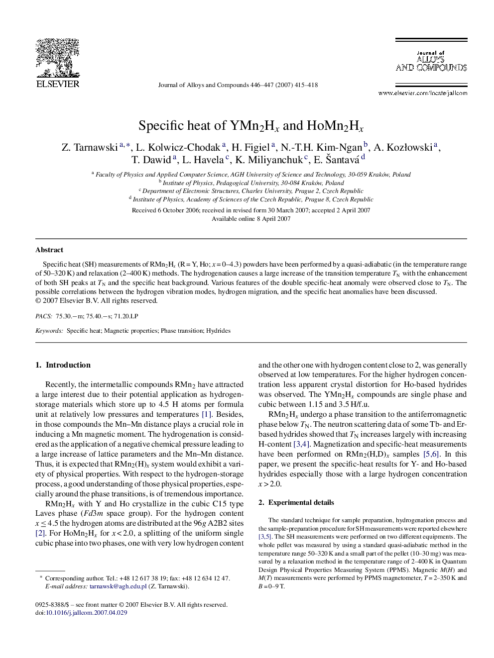 Specific heat of YMn2Hx and HoMn2Hx