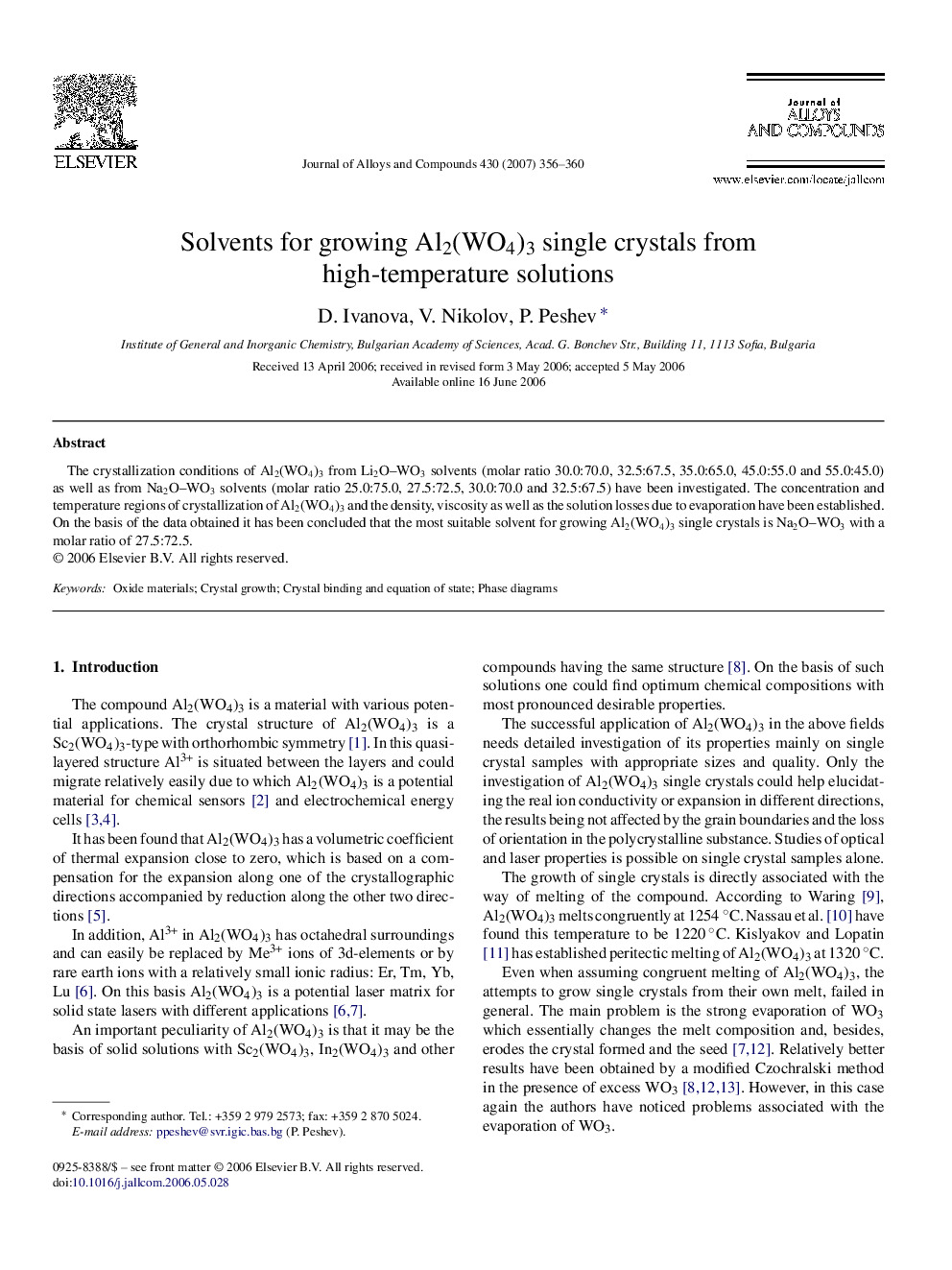 Solvents for growing Al2(WO4)3 single crystals from high-temperature solutions