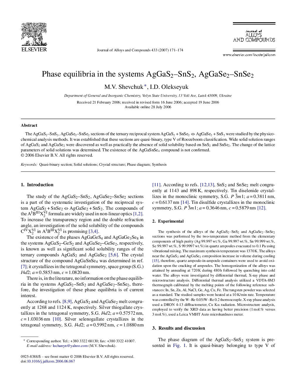 Phase equilibria in the systems AgGaS2–SnS2, AgGaSe2–SnSe2