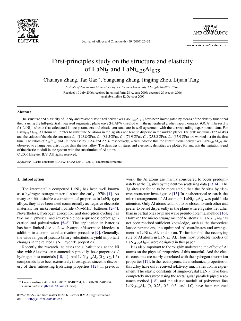 First-principles study on the structure and elasticity of LaNi5 and LaNi4.25Al0.75