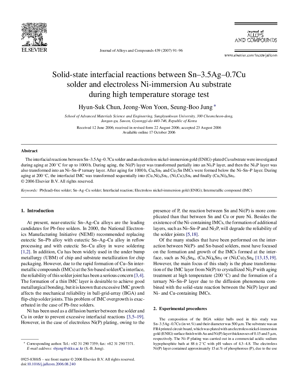 Solid-state interfacial reactions between Sn–3.5Ag–0.7Cu solder and electroless Ni-immersion Au substrate during high temperature storage test