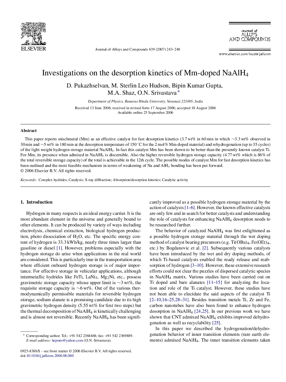 Investigations on the desorption kinetics of Mm-doped NaAlH4