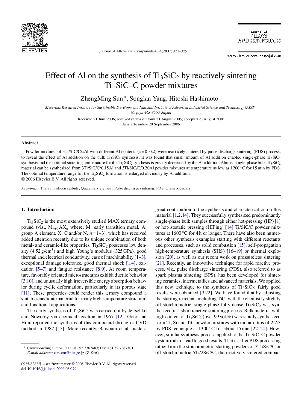 Effect of Al on the synthesis of Ti3SiC2 by reactively sintering Ti–SiC–C powder mixtures