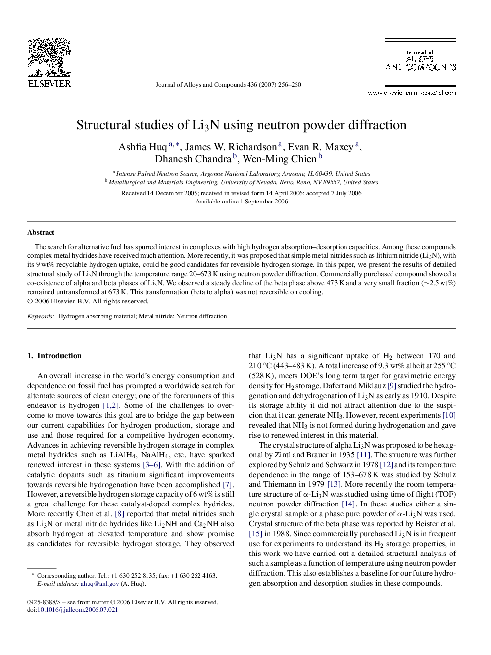 Structural studies of Li3N using neutron powder diffraction