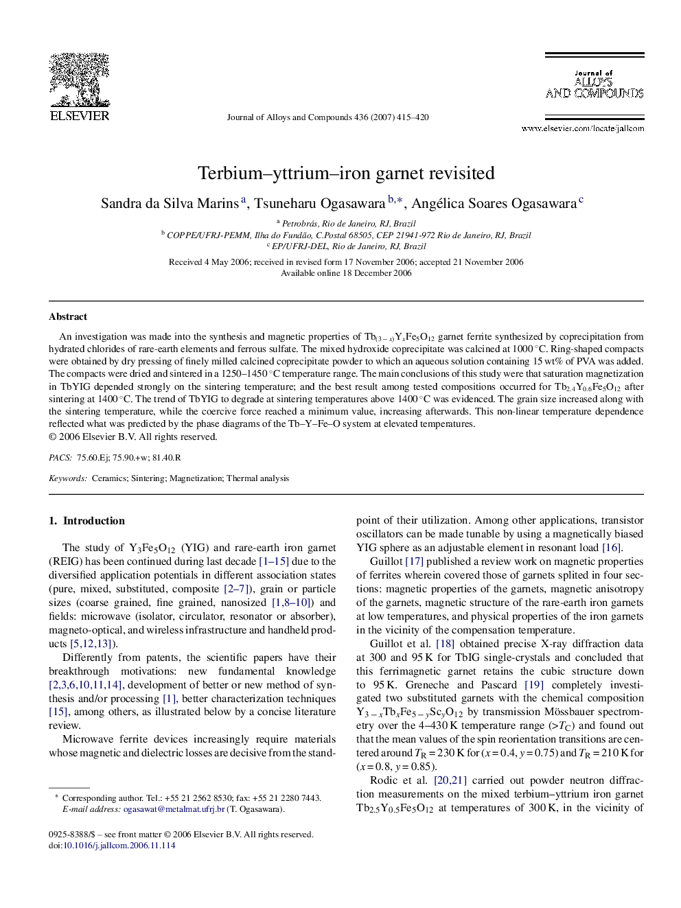 Terbium–yttrium–iron garnet revisited