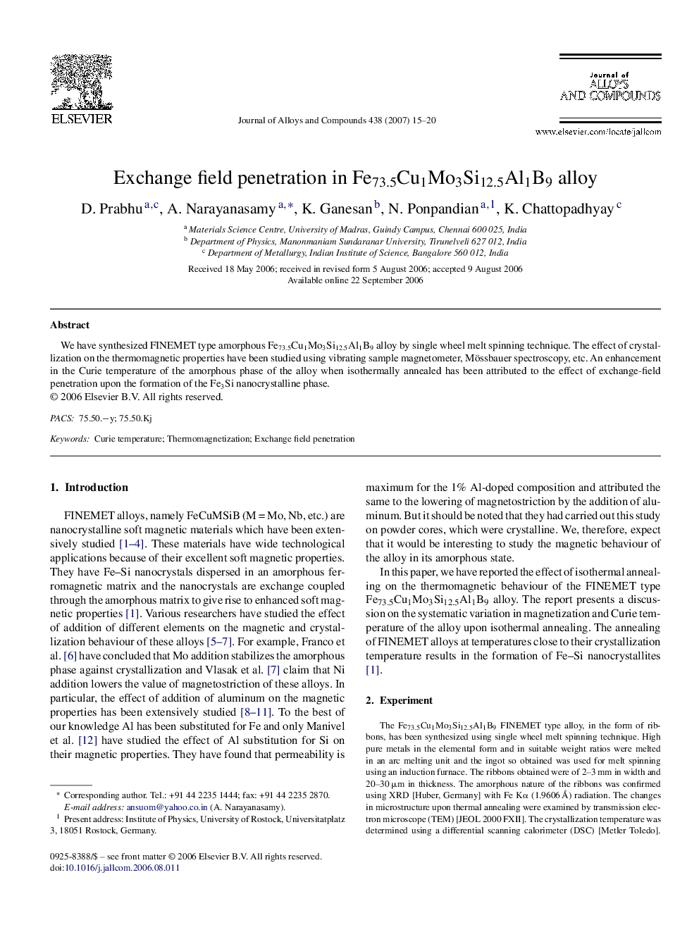 Exchange field penetration in Fe73.5Cu1Mo3Si12.5Al1B9 alloy