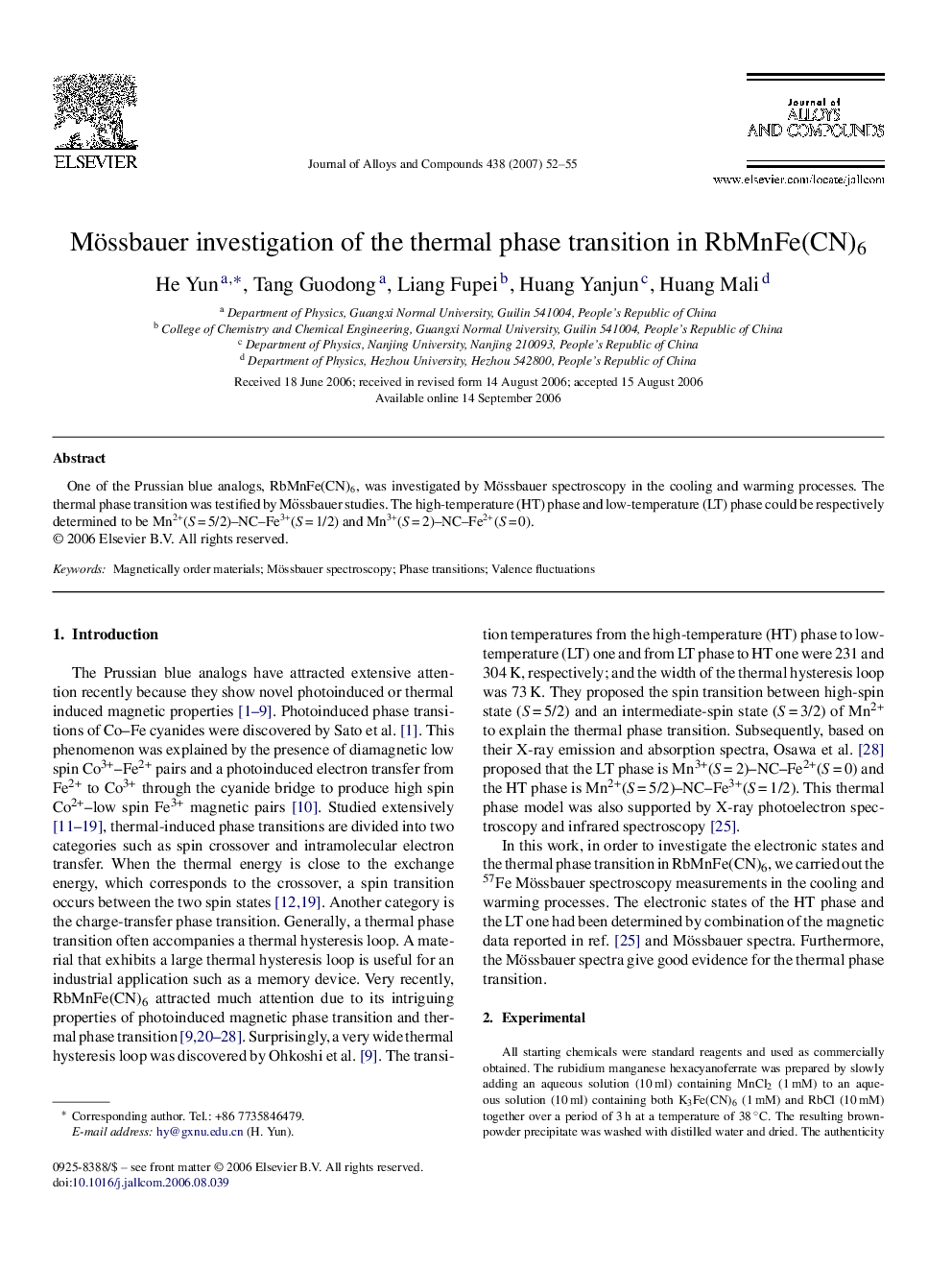 Mössbauer investigation of the thermal phase transition in RbMnFe(CN)6