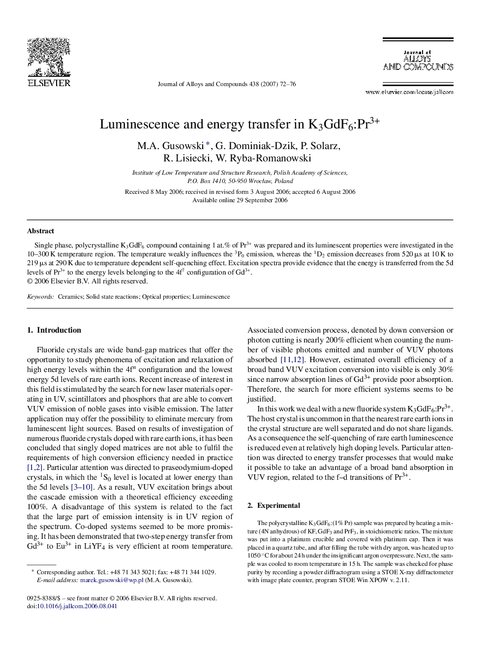 Luminescence and energy transfer in K3GdF6:Pr3+