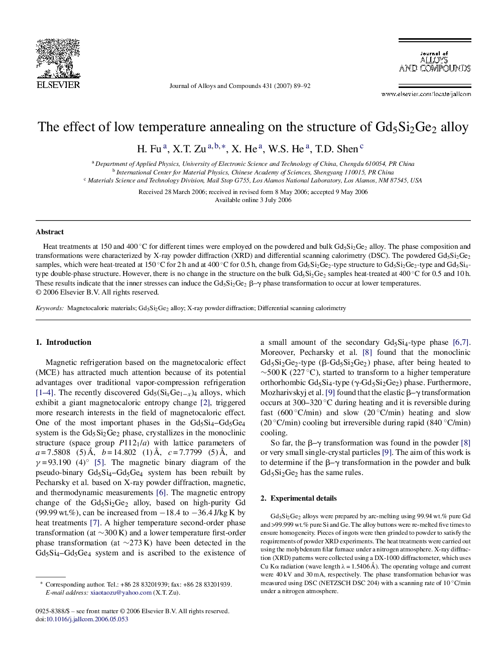 The effect of low temperature annealing on the structure of Gd5Si2Ge2 alloy