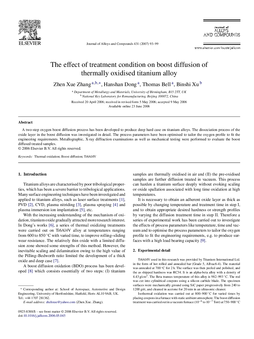 The effect of treatment condition on boost diffusion of thermally oxidised titanium alloy