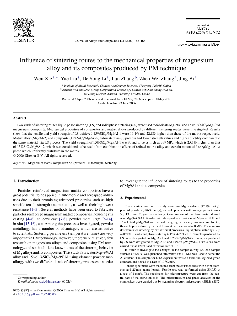 Influence of sintering routes to the mechanical properties of magnesium alloy and its composites produced by PM technique